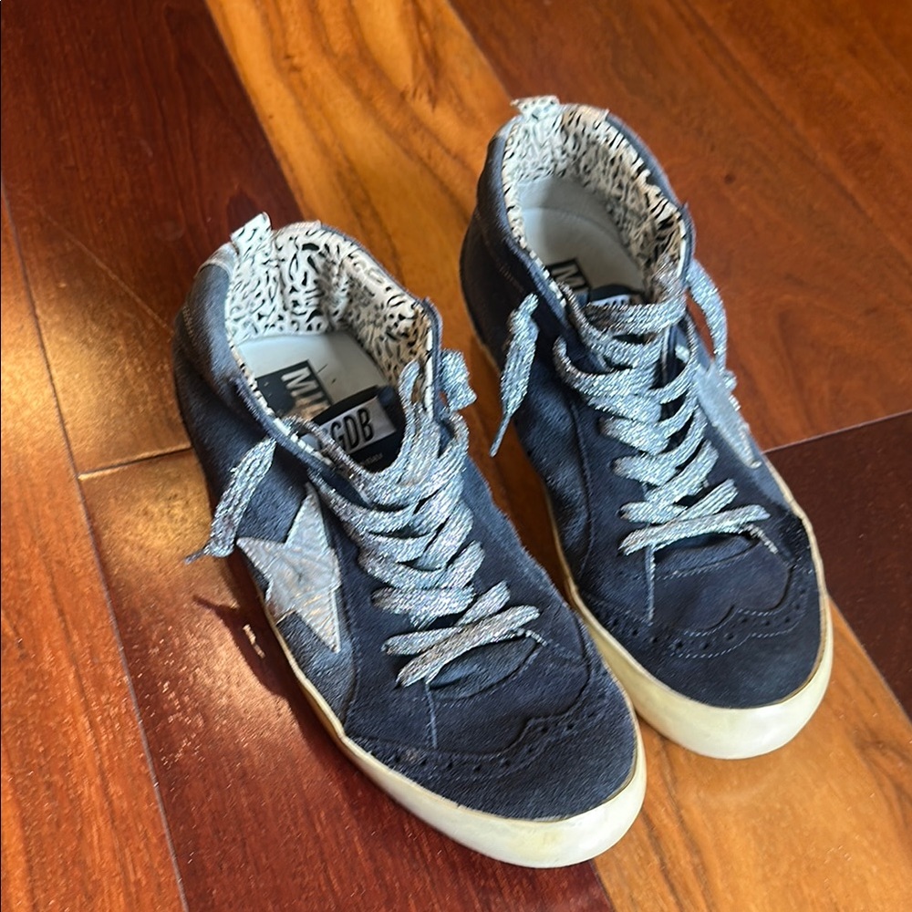 Golden Goose Mid/star Navy Sneakers with Silver Star, Size 38, Authentic